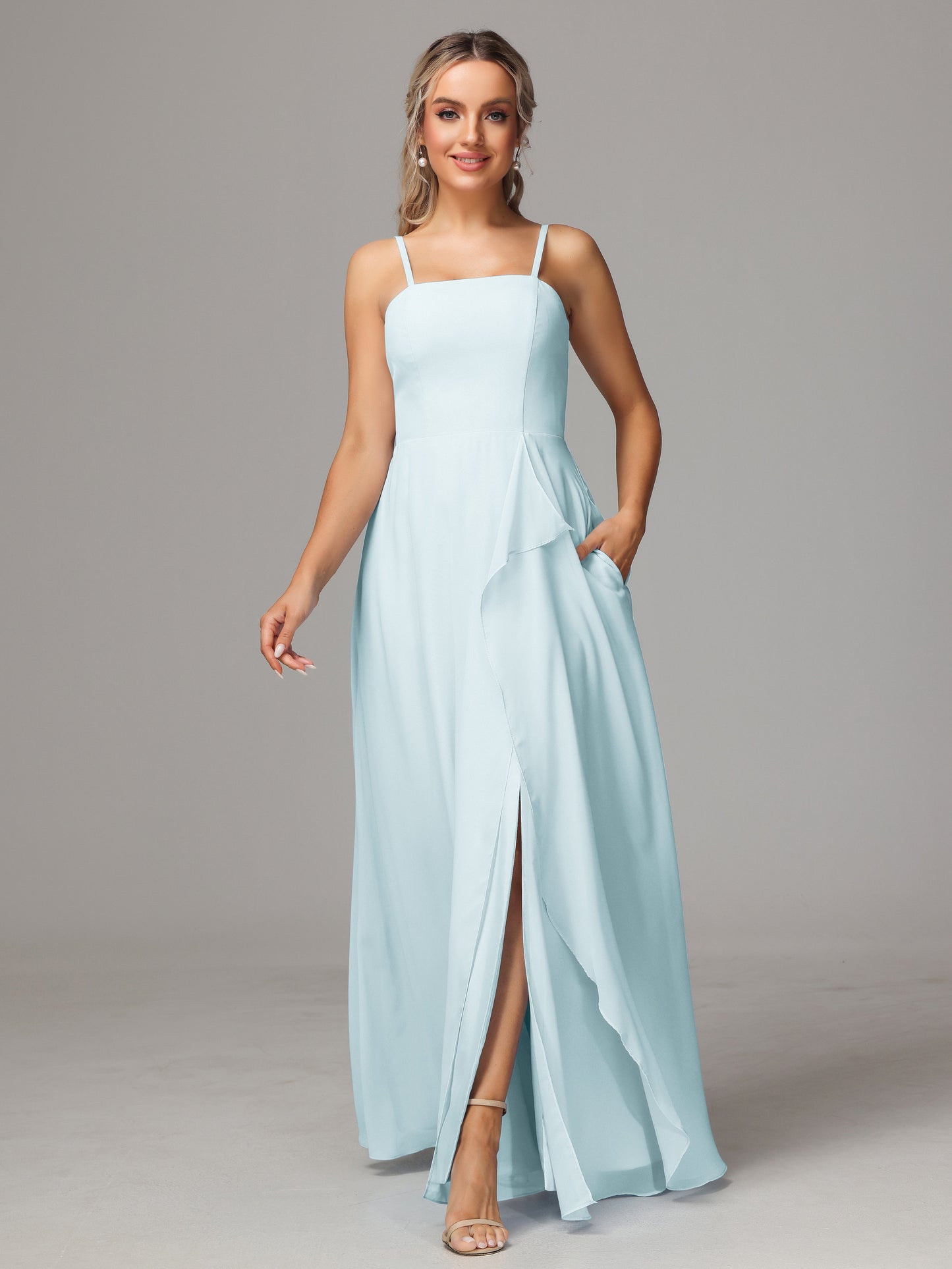 Spaghetti Straps Chiffon Bridesmaid Dress With Pockets