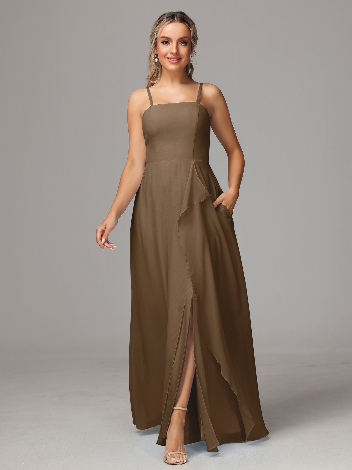 Spaghetti Straps Chiffon Bridesmaid Dress With Pockets