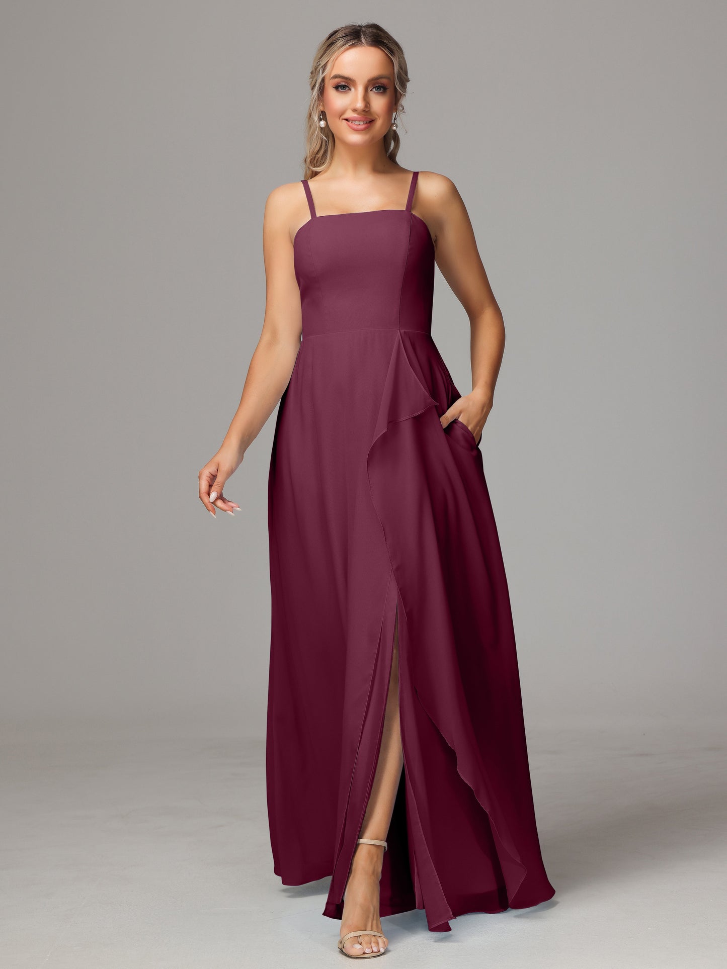 Spaghetti Straps Chiffon Bridesmaid Dress With Pockets
