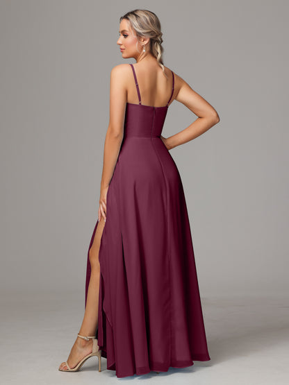 Spaghetti Straps Chiffon Bridesmaid Dress With Pockets