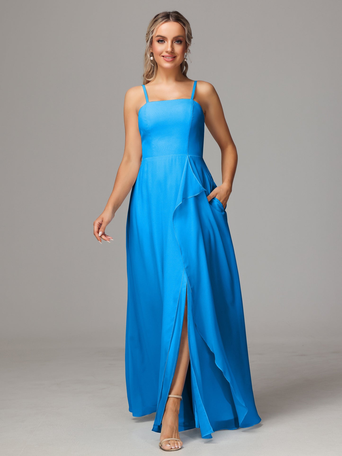 Spaghetti Straps Chiffon Bridesmaid Dress With Pockets