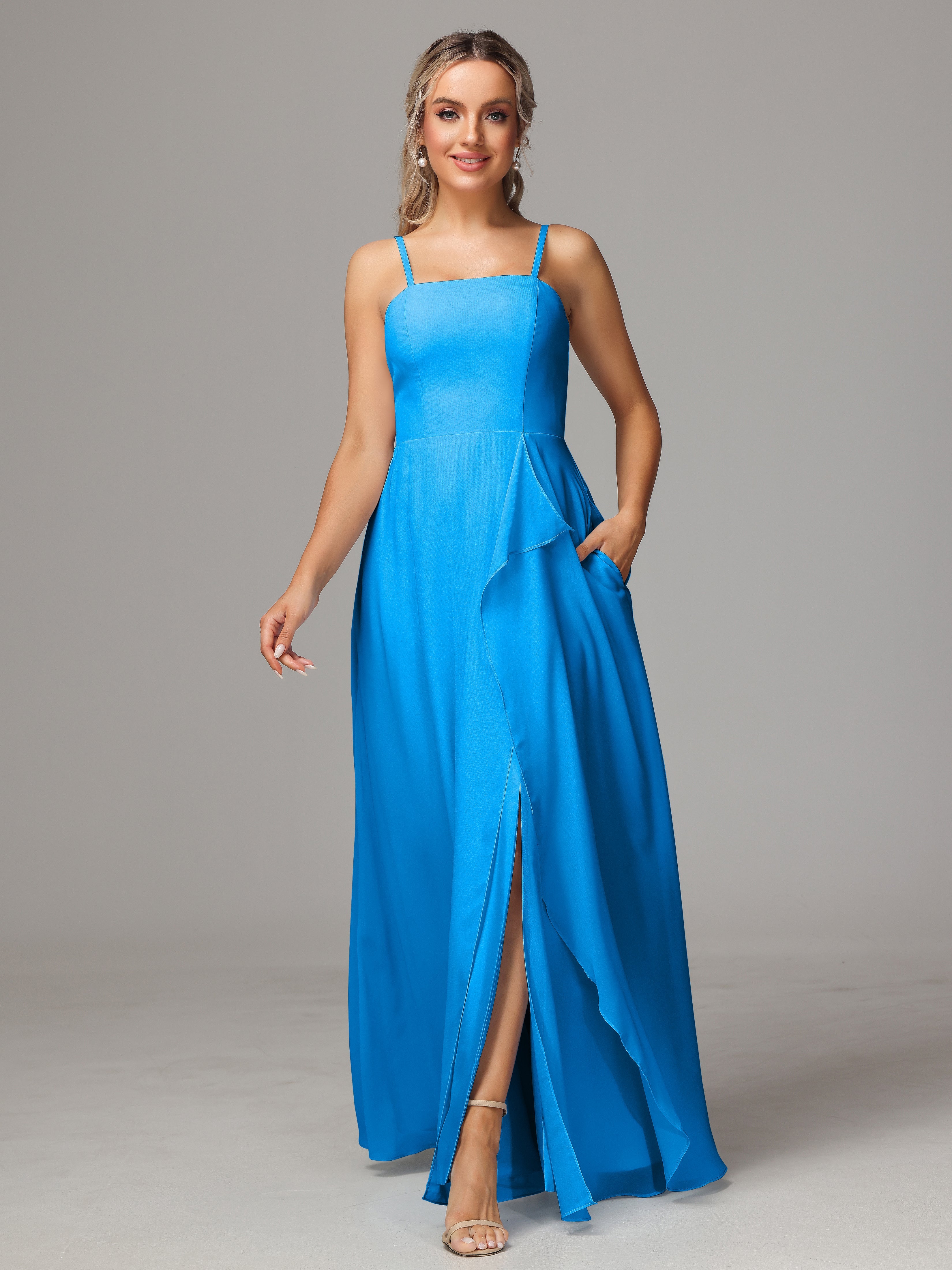 Spaghetti Straps Chiffon Bridesmaid Dress With Pockets