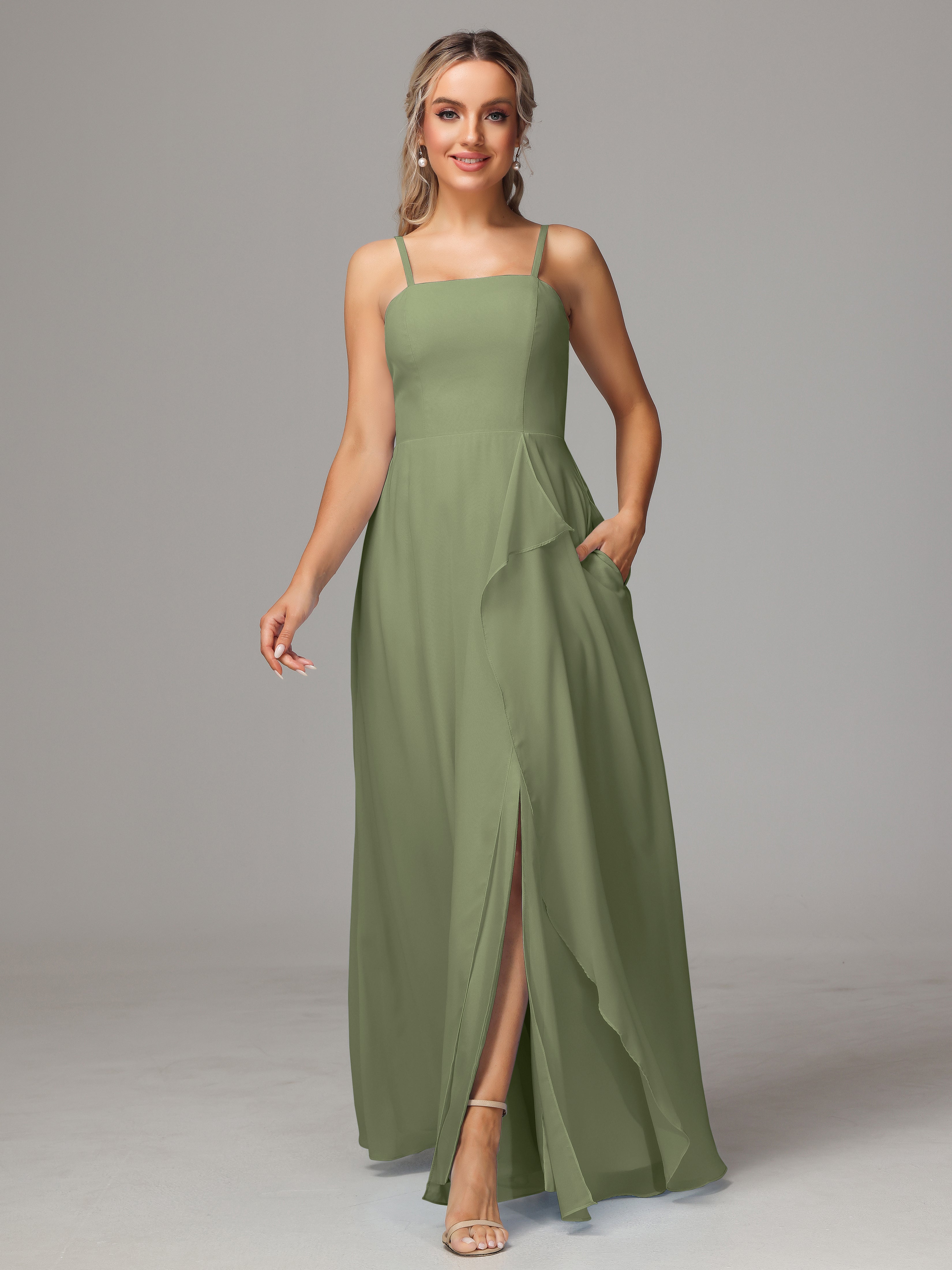 Spaghetti Straps Chiffon Bridesmaid Dress With Pockets