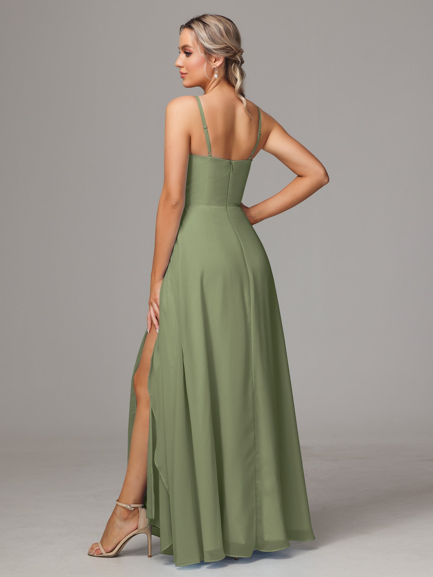 Spaghetti Straps Chiffon Bridesmaid Dress With Pockets