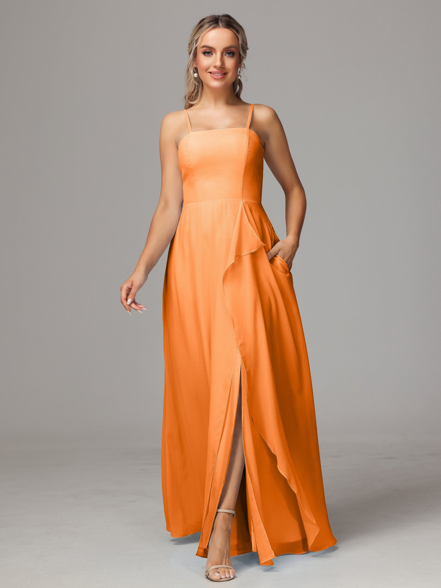 Spaghetti Straps Chiffon Bridesmaid Dress With Pockets