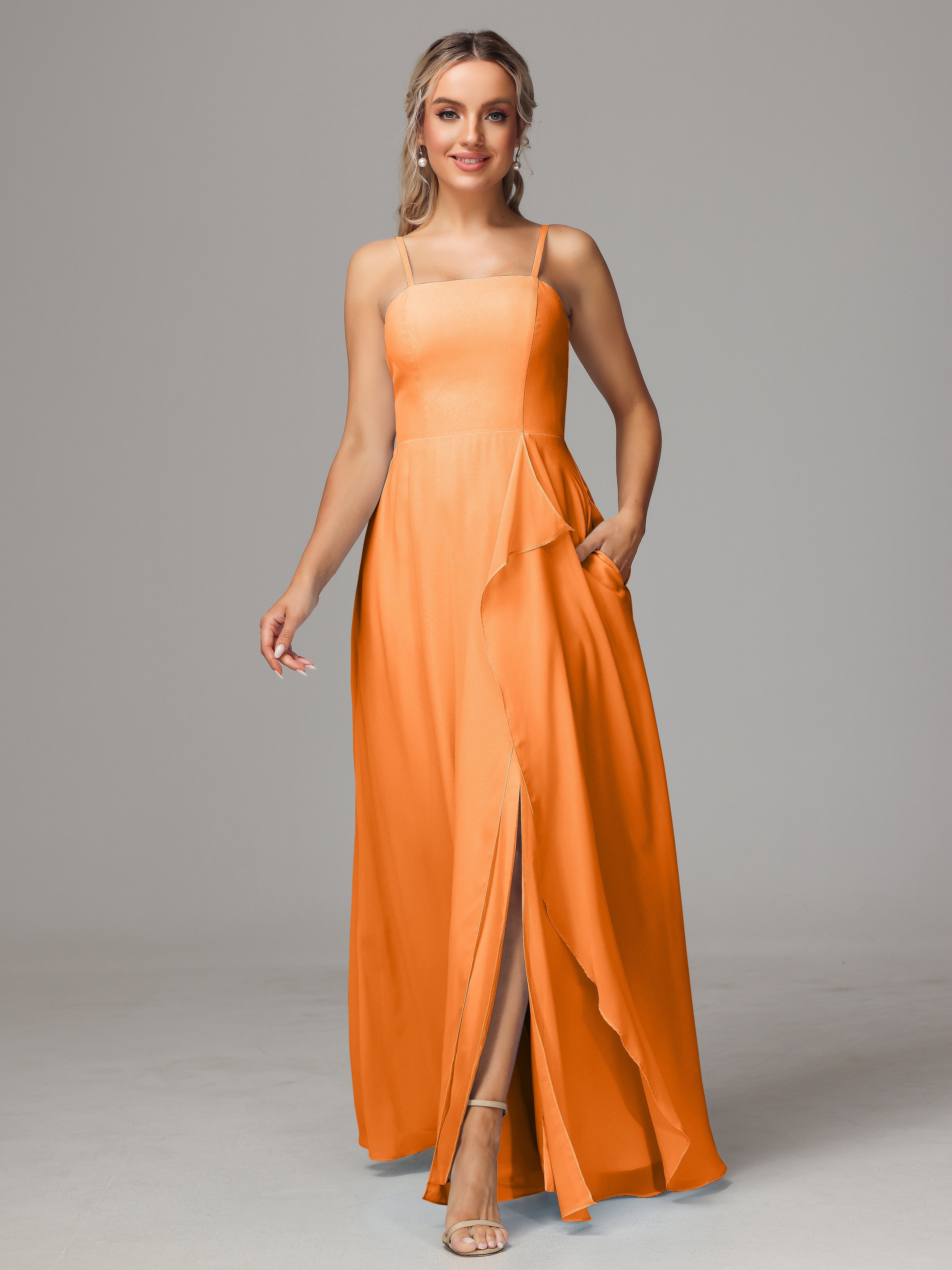 Spaghetti Straps Chiffon Bridesmaid Dress With Pockets