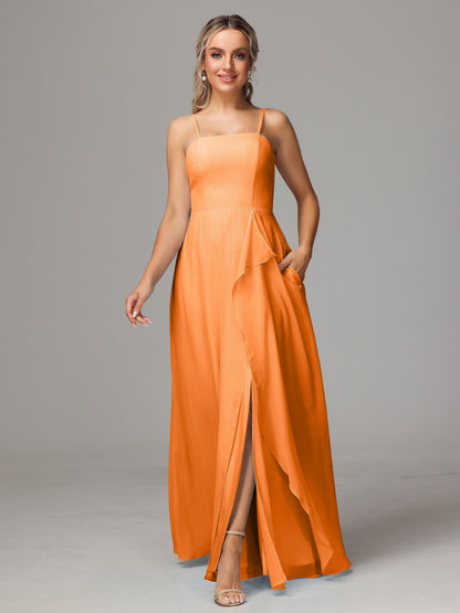 Spaghetti Straps Chiffon Bridesmaid Dress With Pockets