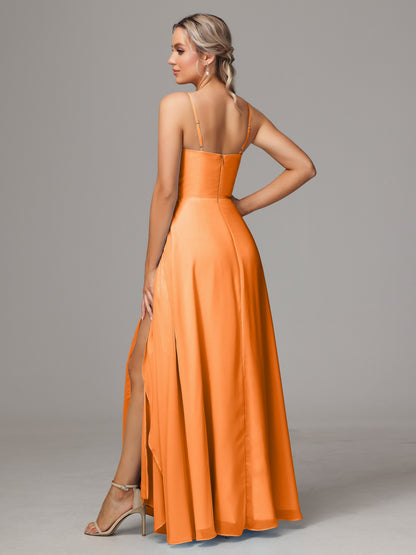 Spaghetti Straps Chiffon Bridesmaid Dress With Pockets