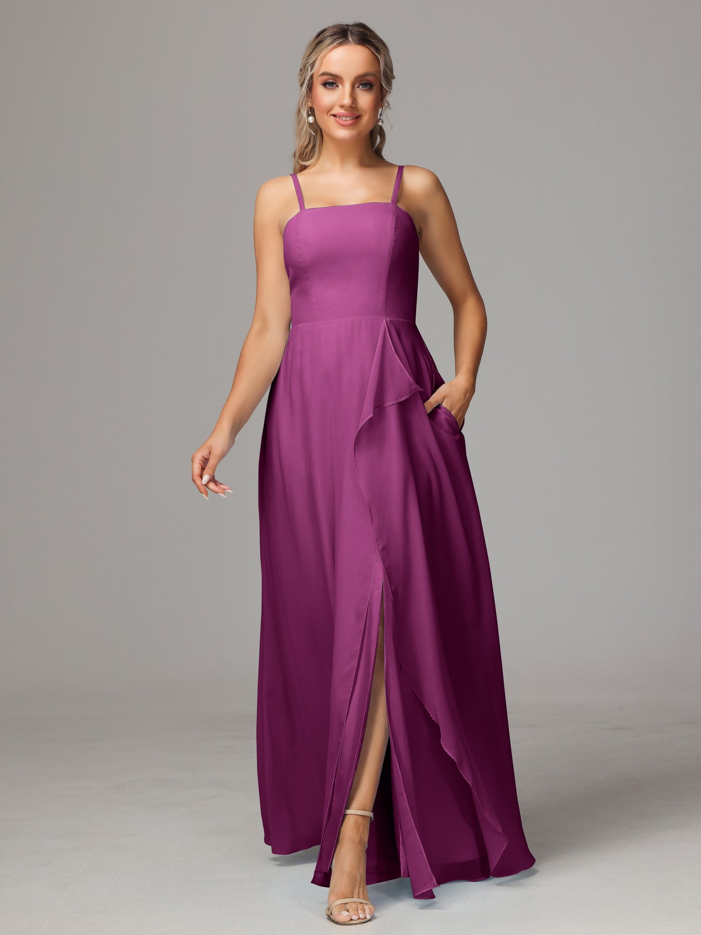 Spaghetti Straps Chiffon Bridesmaid Dress With Pockets