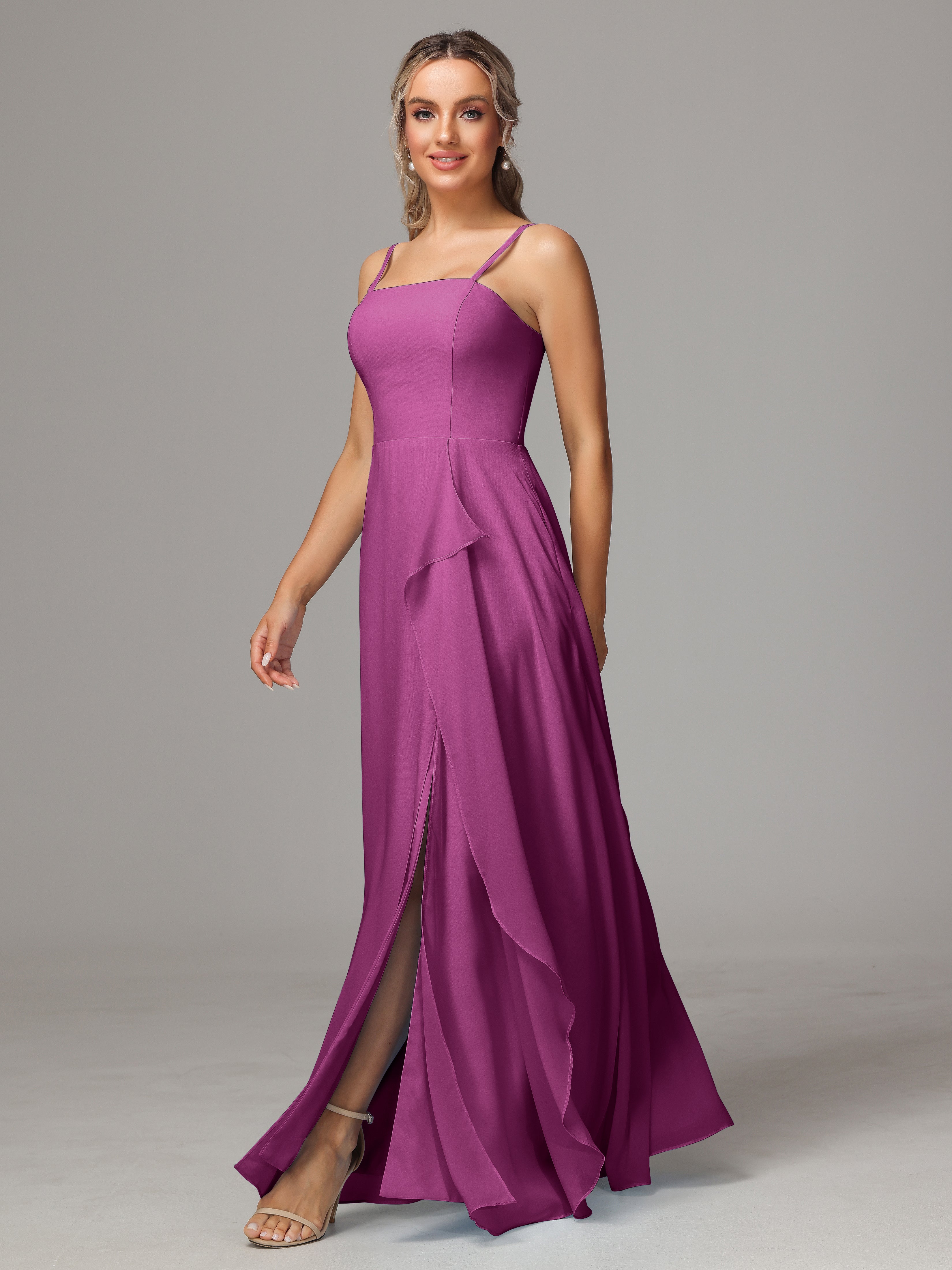 Spaghetti Straps Chiffon Bridesmaid Dress With Pockets