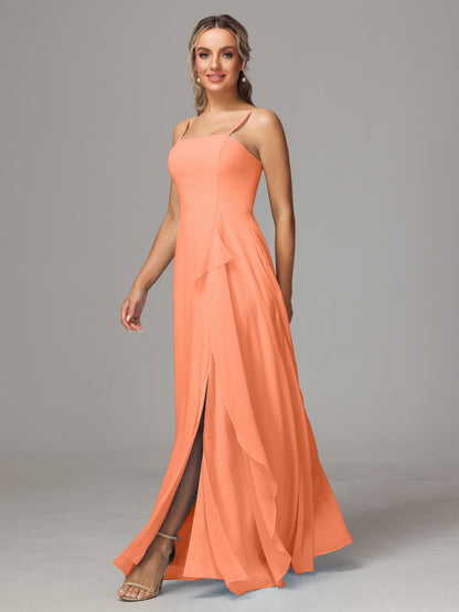 Spaghetti Straps Chiffon Bridesmaid Dress With Pockets