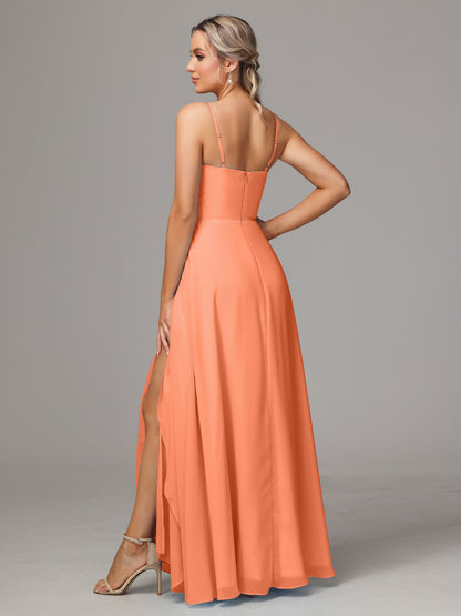 Spaghetti Straps Chiffon Bridesmaid Dress With Pockets
