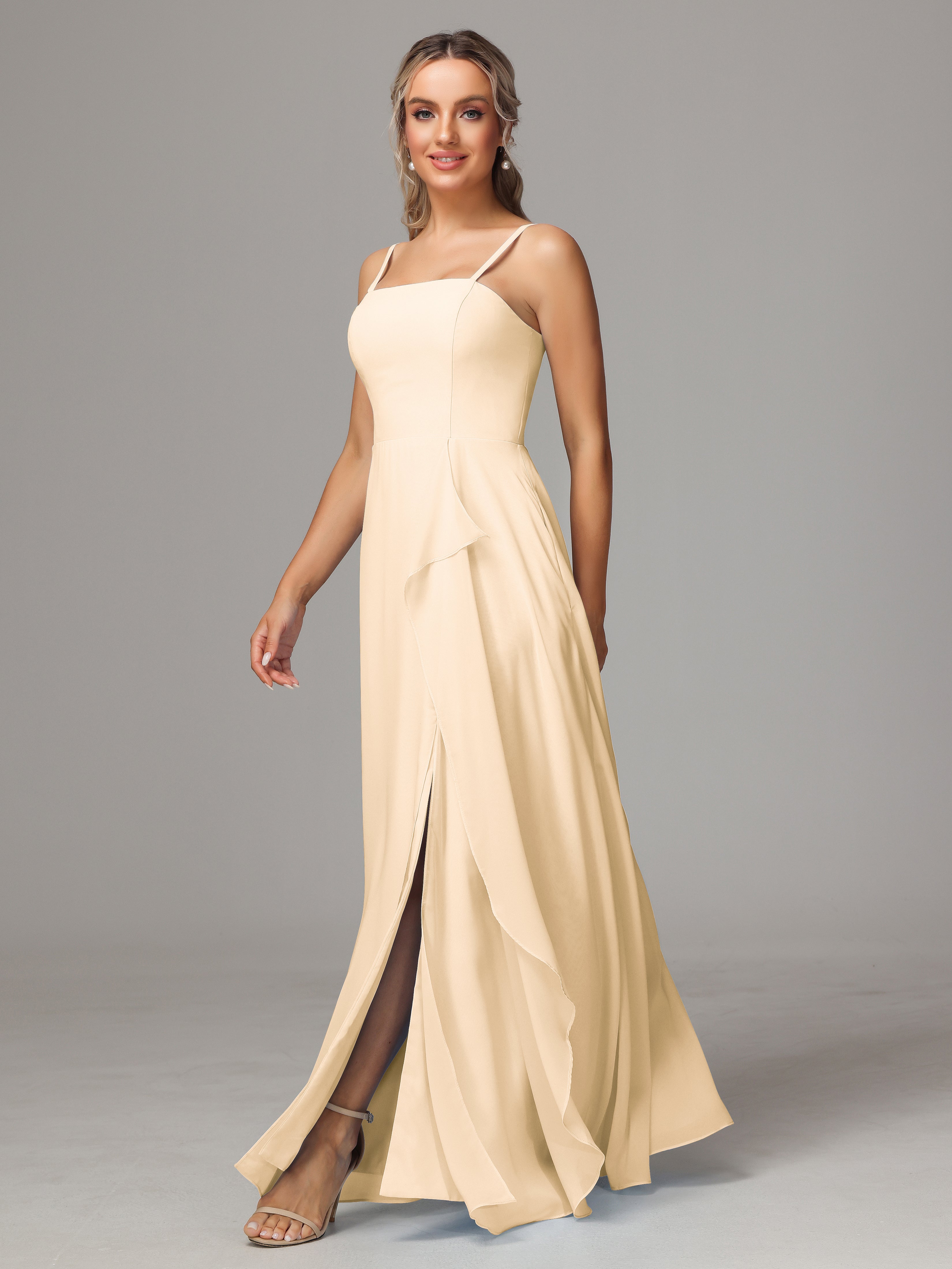 Spaghetti Straps Chiffon Bridesmaid Dress With Pockets