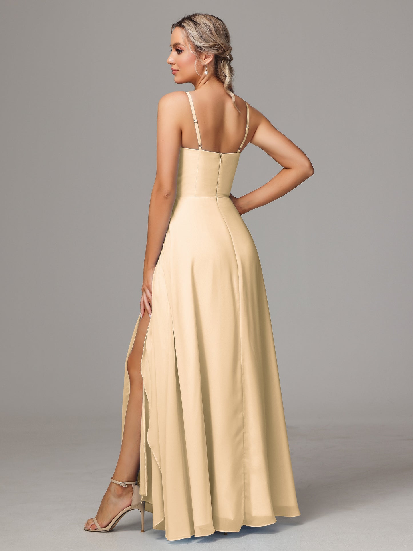 Spaghetti Straps Chiffon Bridesmaid Dress With Pockets