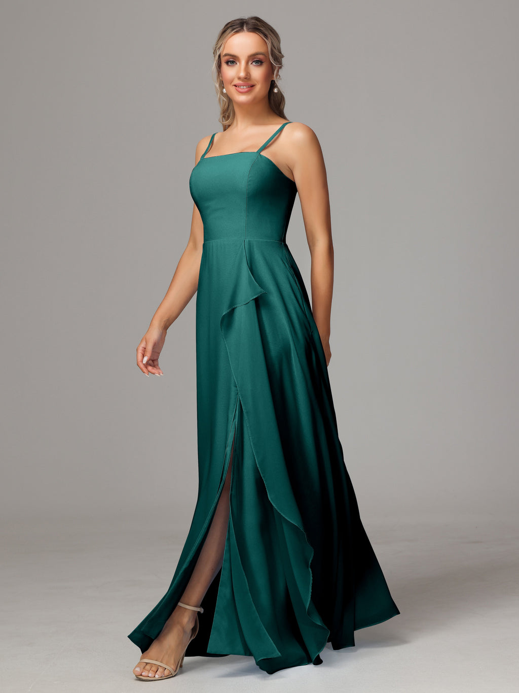 Spaghetti Straps Chiffon Bridesmaid Dress With Pockets