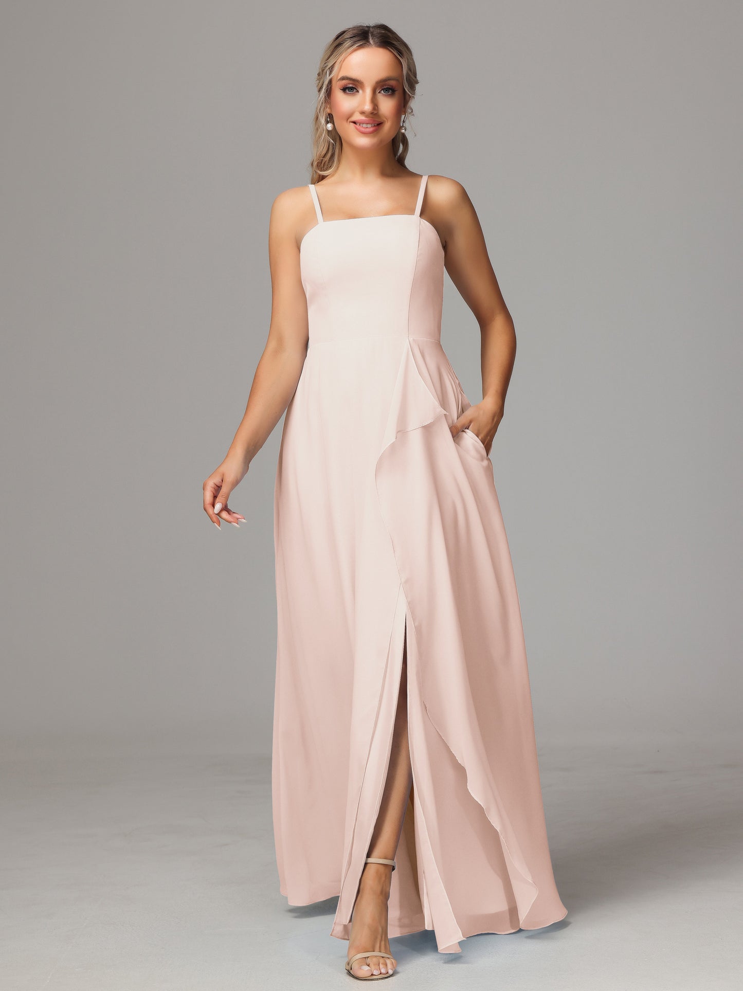 Spaghetti Straps Chiffon Bridesmaid Dress With Pockets