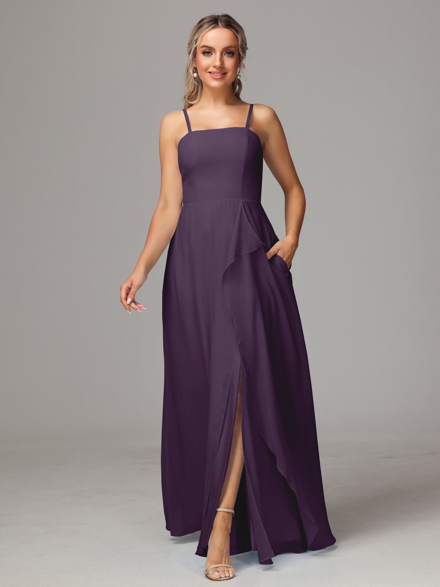 Spaghetti Straps Chiffon Bridesmaid Dress With Pockets
