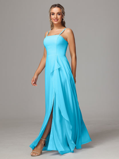 Spaghetti Straps Chiffon Bridesmaid Dress With Pockets
