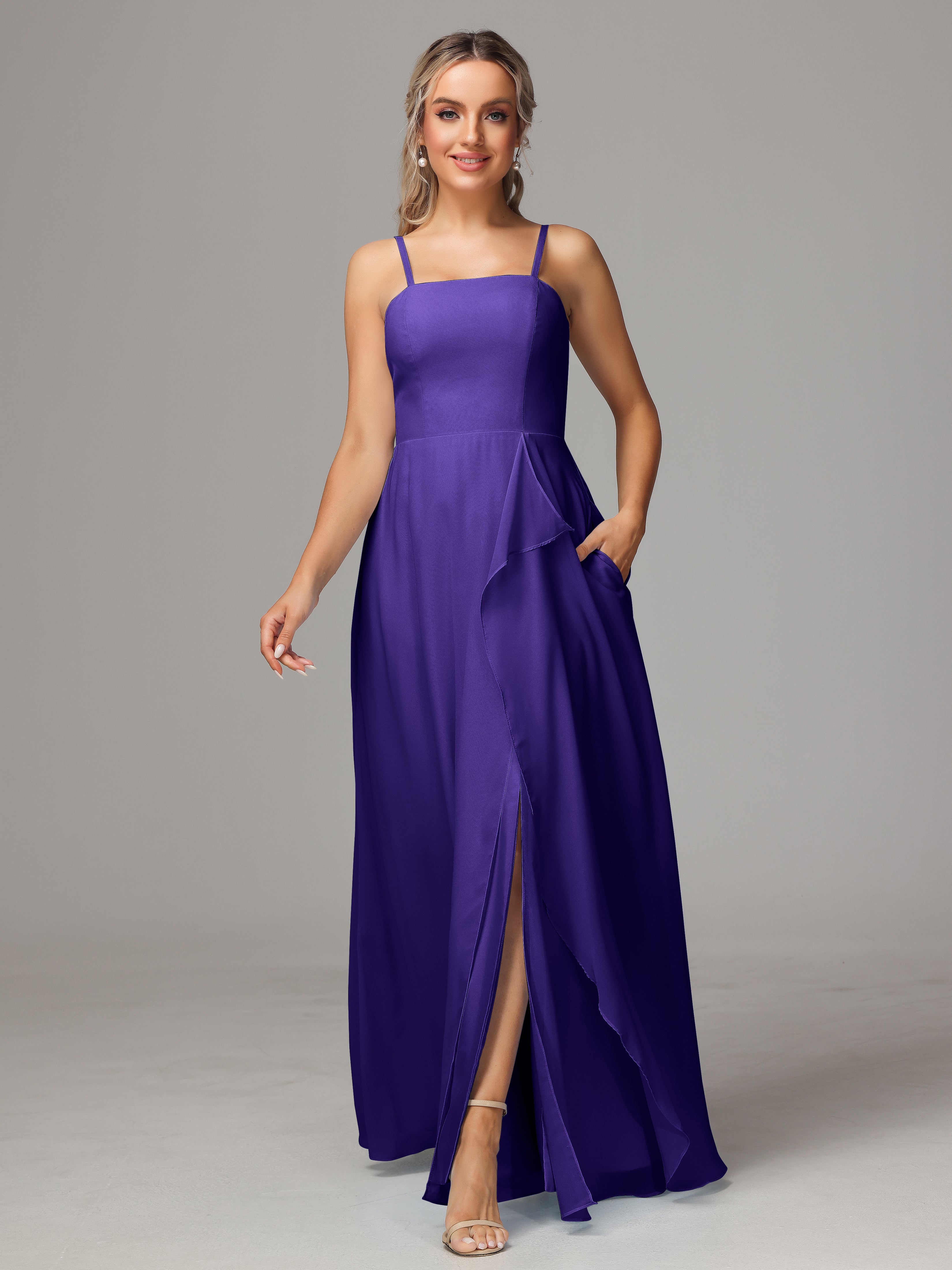 Spaghetti Straps Chiffon Bridesmaid Dress With Pockets