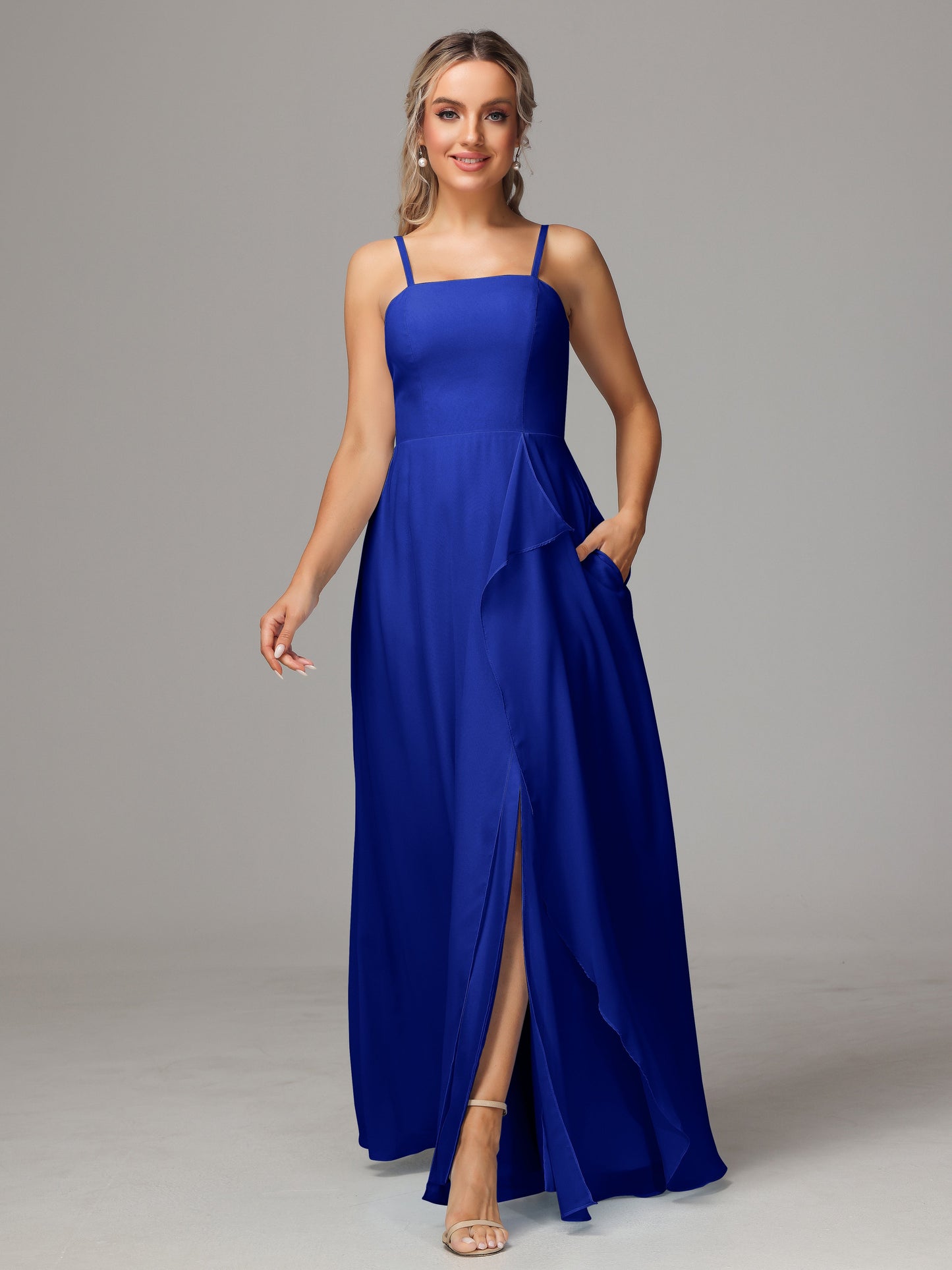 Spaghetti Straps Chiffon Bridesmaid Dress With Pockets