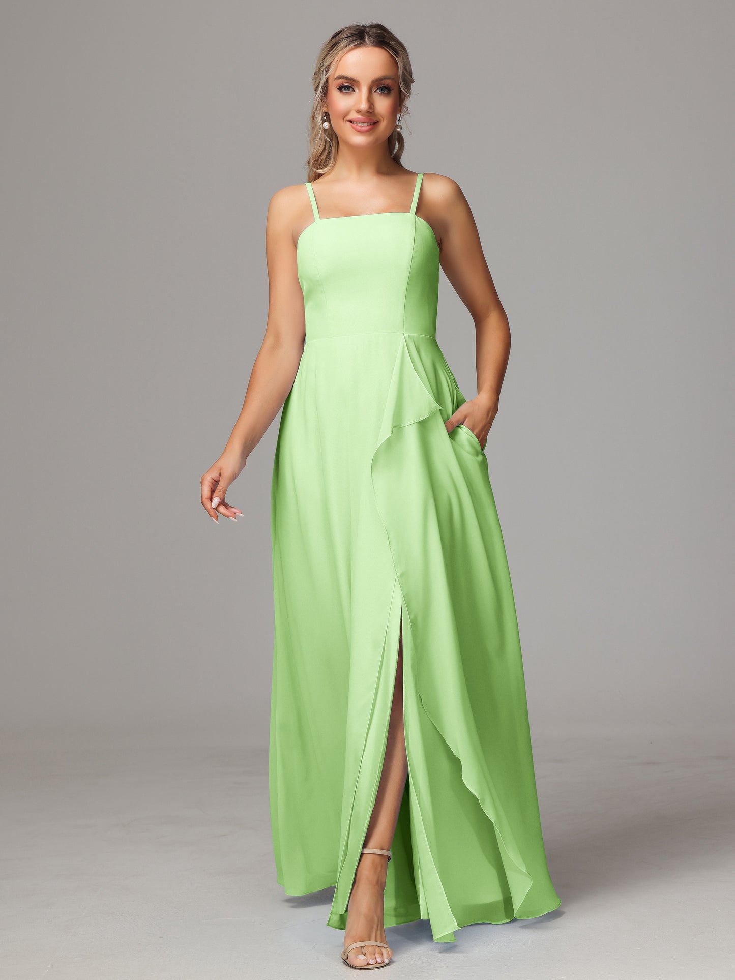 Spaghetti Straps Chiffon Bridesmaid Dress With Pockets