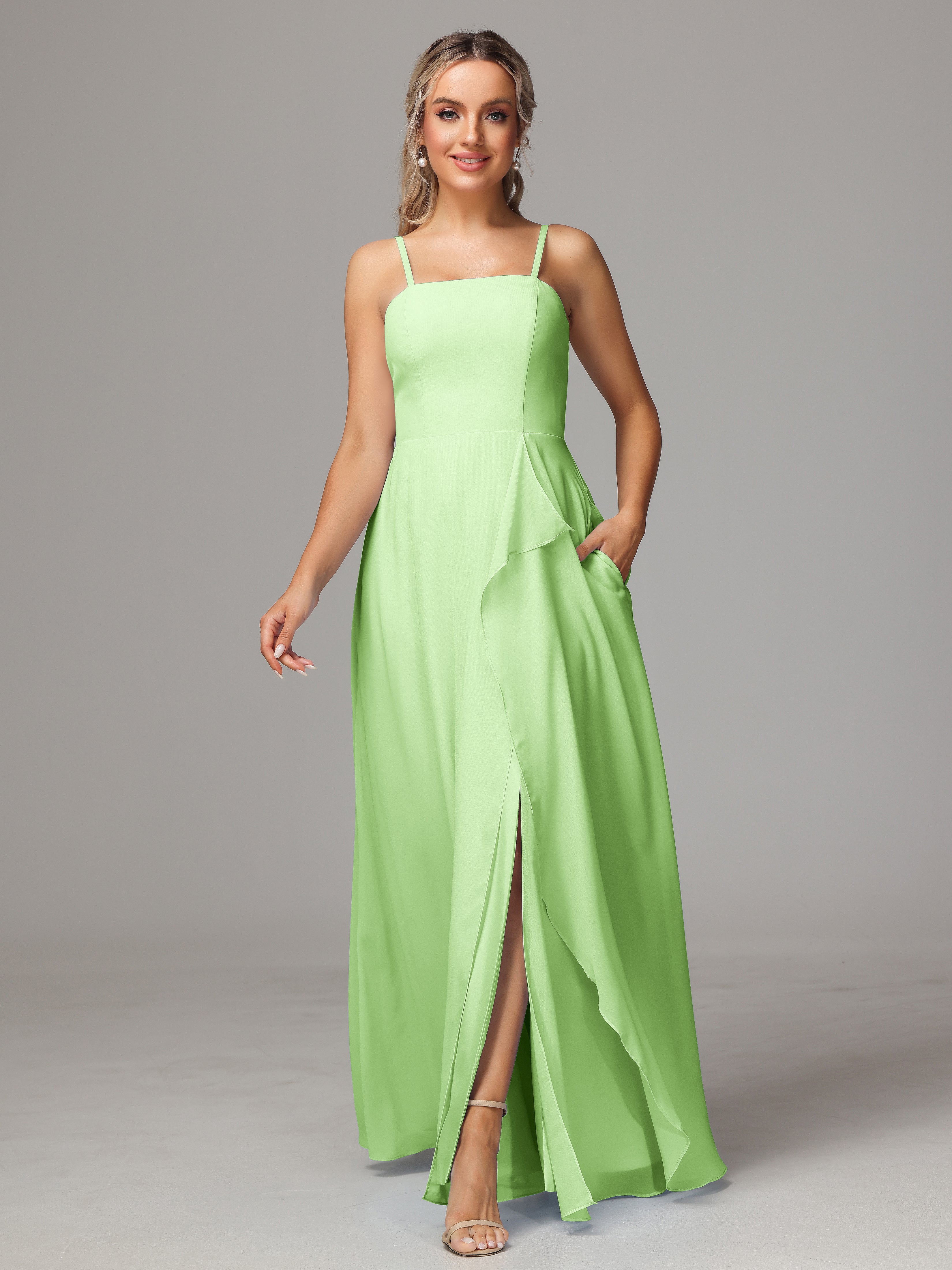Spaghetti Straps Chiffon Bridesmaid Dress With Pockets