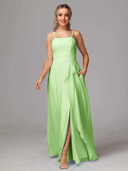 Spaghetti Straps Chiffon Bridesmaid Dress With Pockets