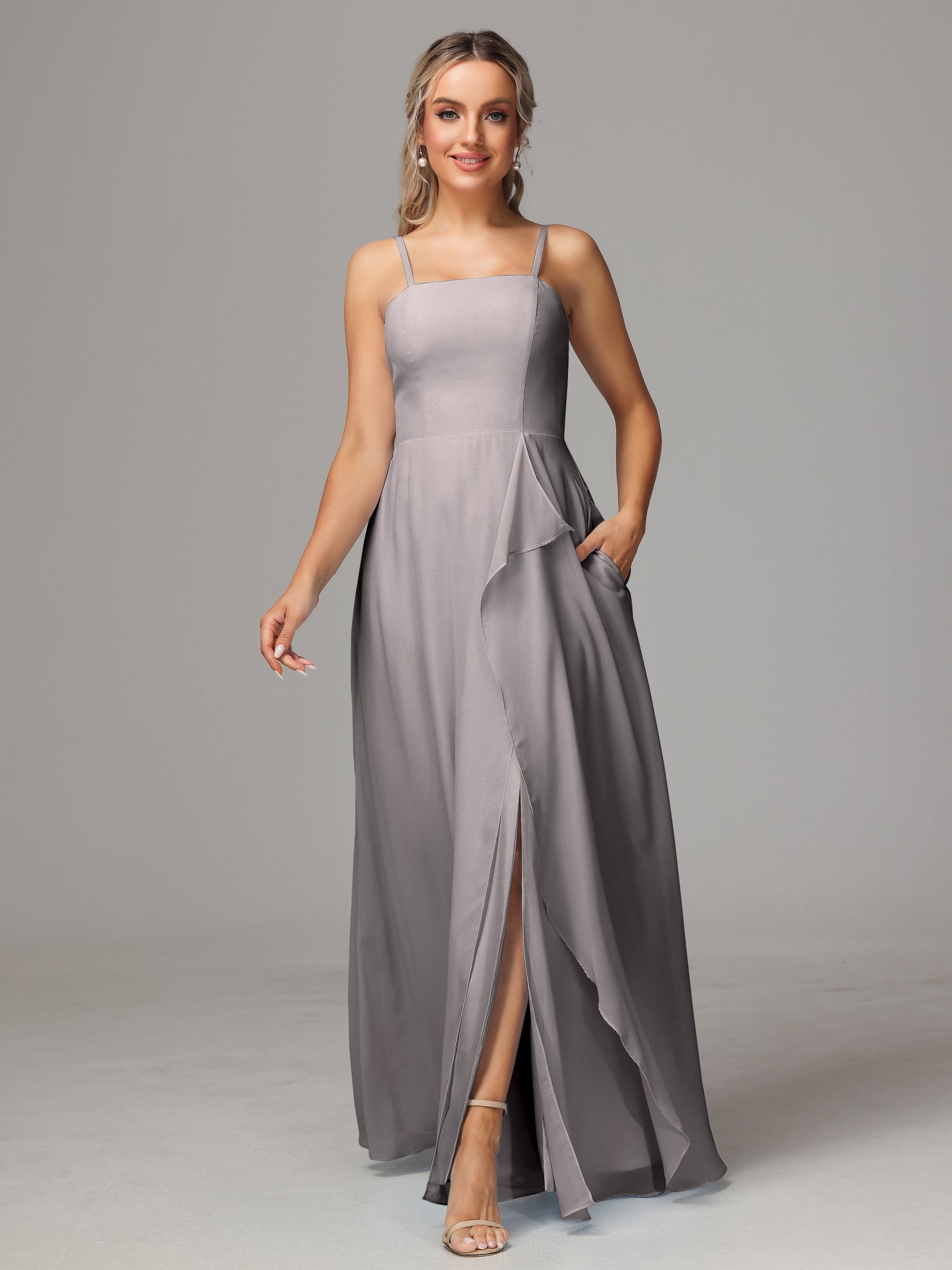 Spaghetti Straps Chiffon Bridesmaid Dress With Pockets