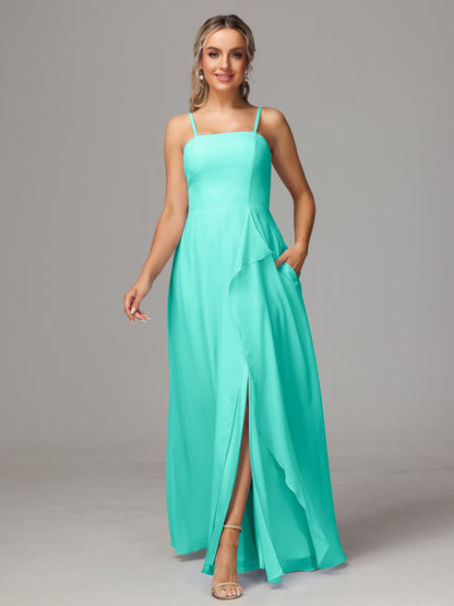 Spaghetti Straps Chiffon Bridesmaid Dress With Pockets