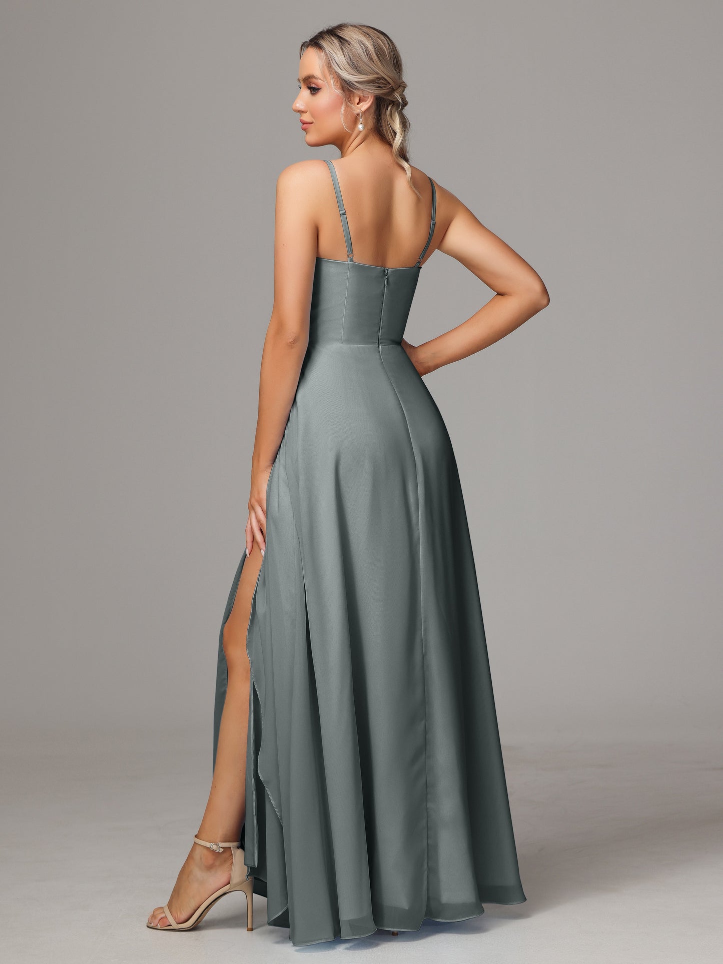 Spaghetti Straps Chiffon Bridesmaid Dress With Pockets