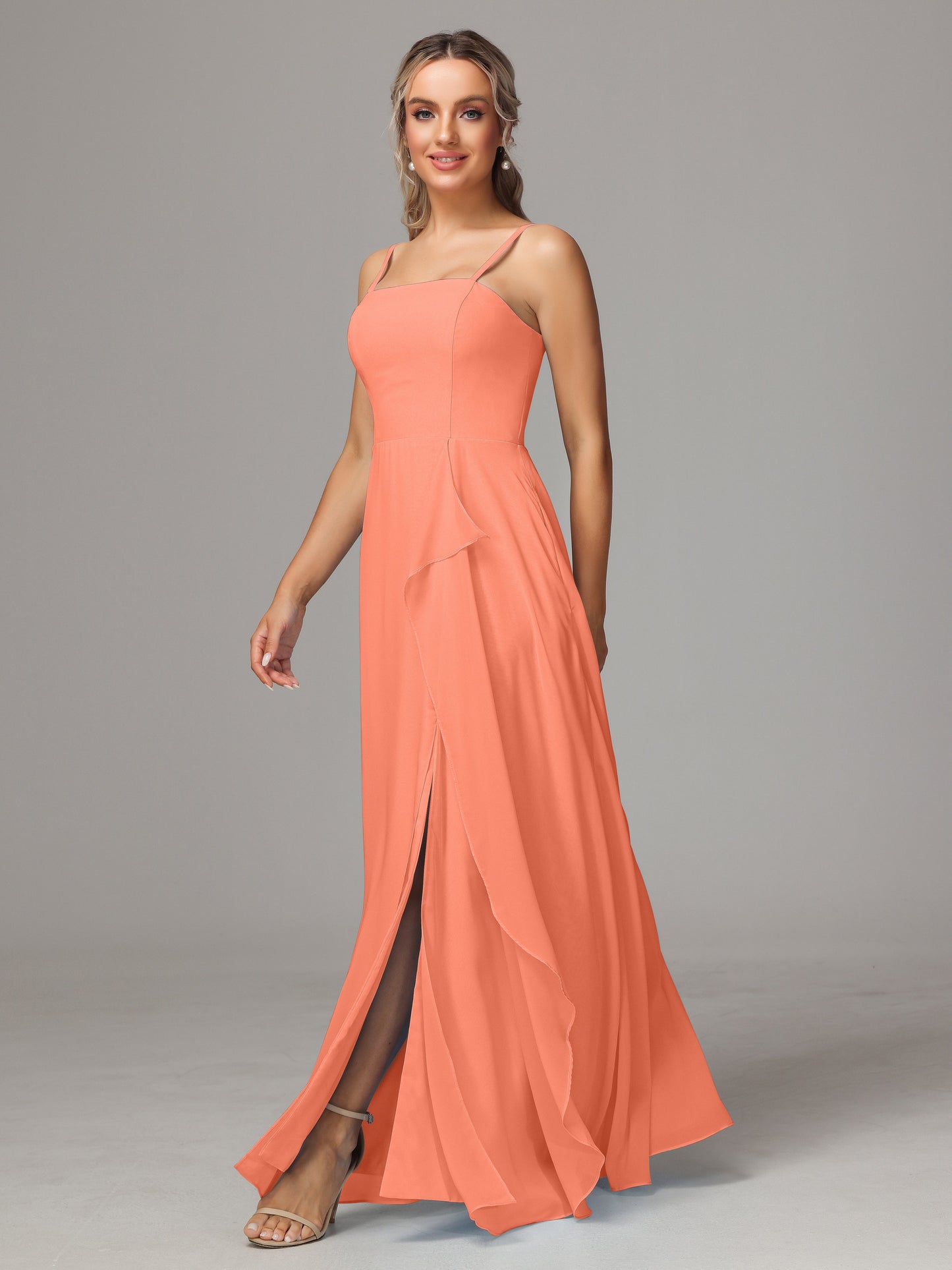Spaghetti Straps Chiffon Bridesmaid Dress With Pockets