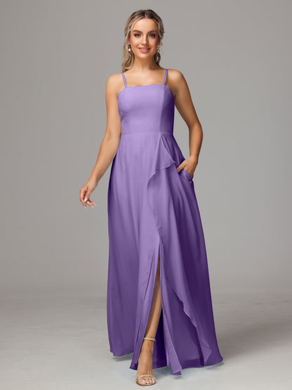 Spaghetti Straps Chiffon Bridesmaid Dress With Pockets