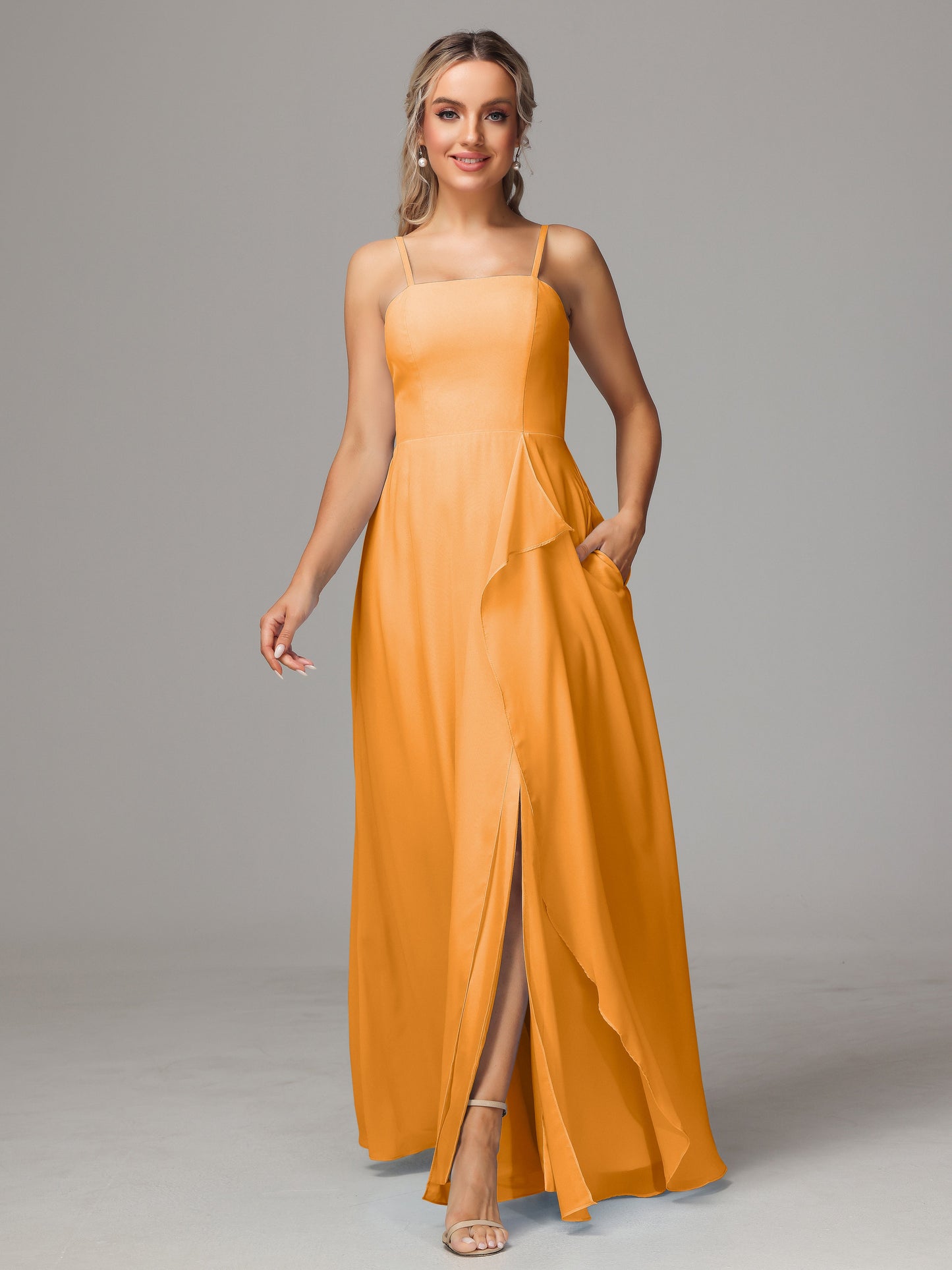 Spaghetti Straps Chiffon Bridesmaid Dress With Pockets