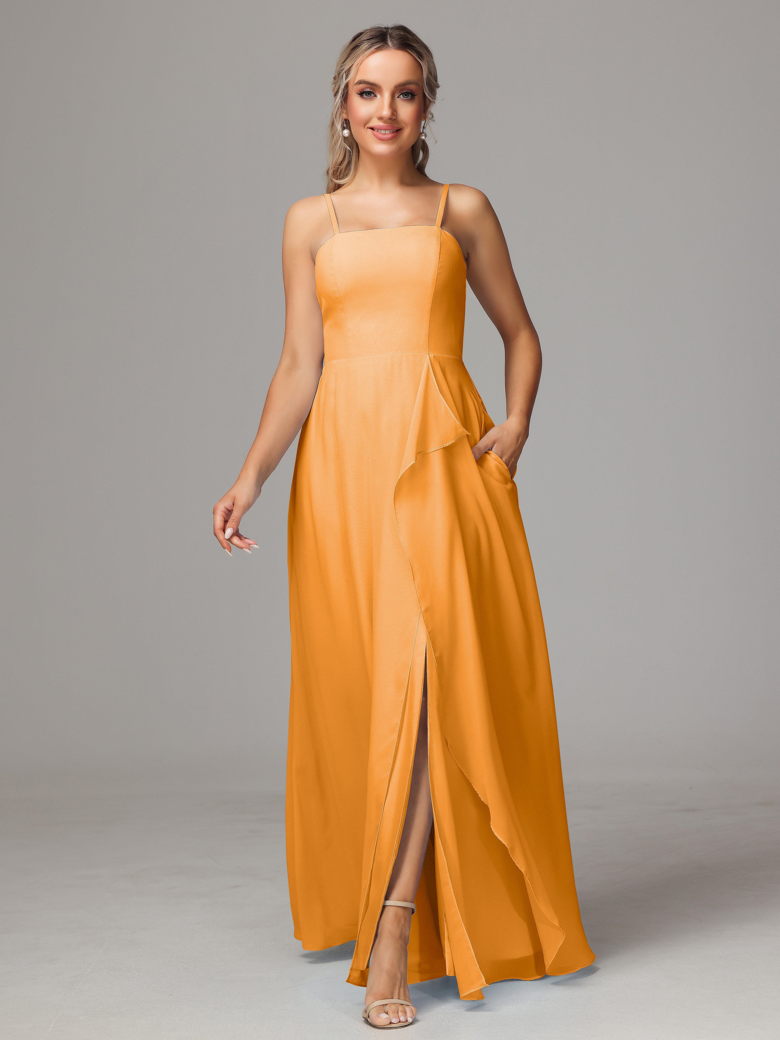 Spaghetti Straps Chiffon Bridesmaid Dress With Pockets
