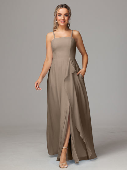 Spaghetti Straps Chiffon Bridesmaid Dress With Pockets