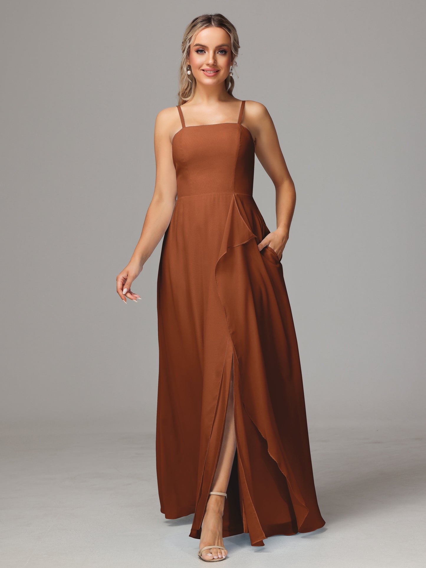 Spaghetti Straps Chiffon Bridesmaid Dress With Pockets