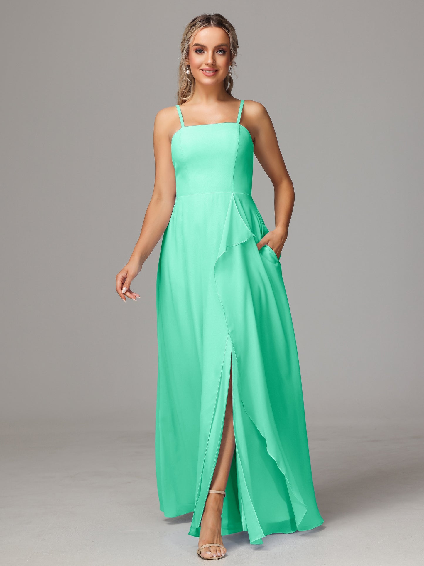 Spaghetti Straps Chiffon Bridesmaid Dress With Pockets