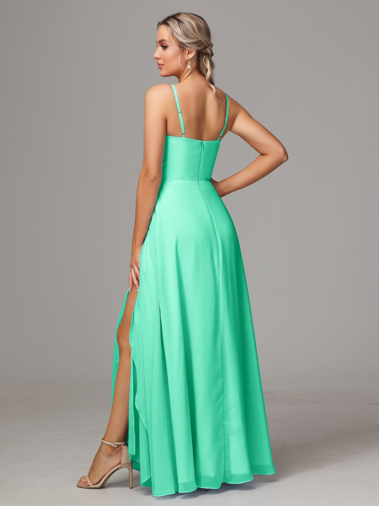 Spaghetti Straps Chiffon Bridesmaid Dress With Pockets