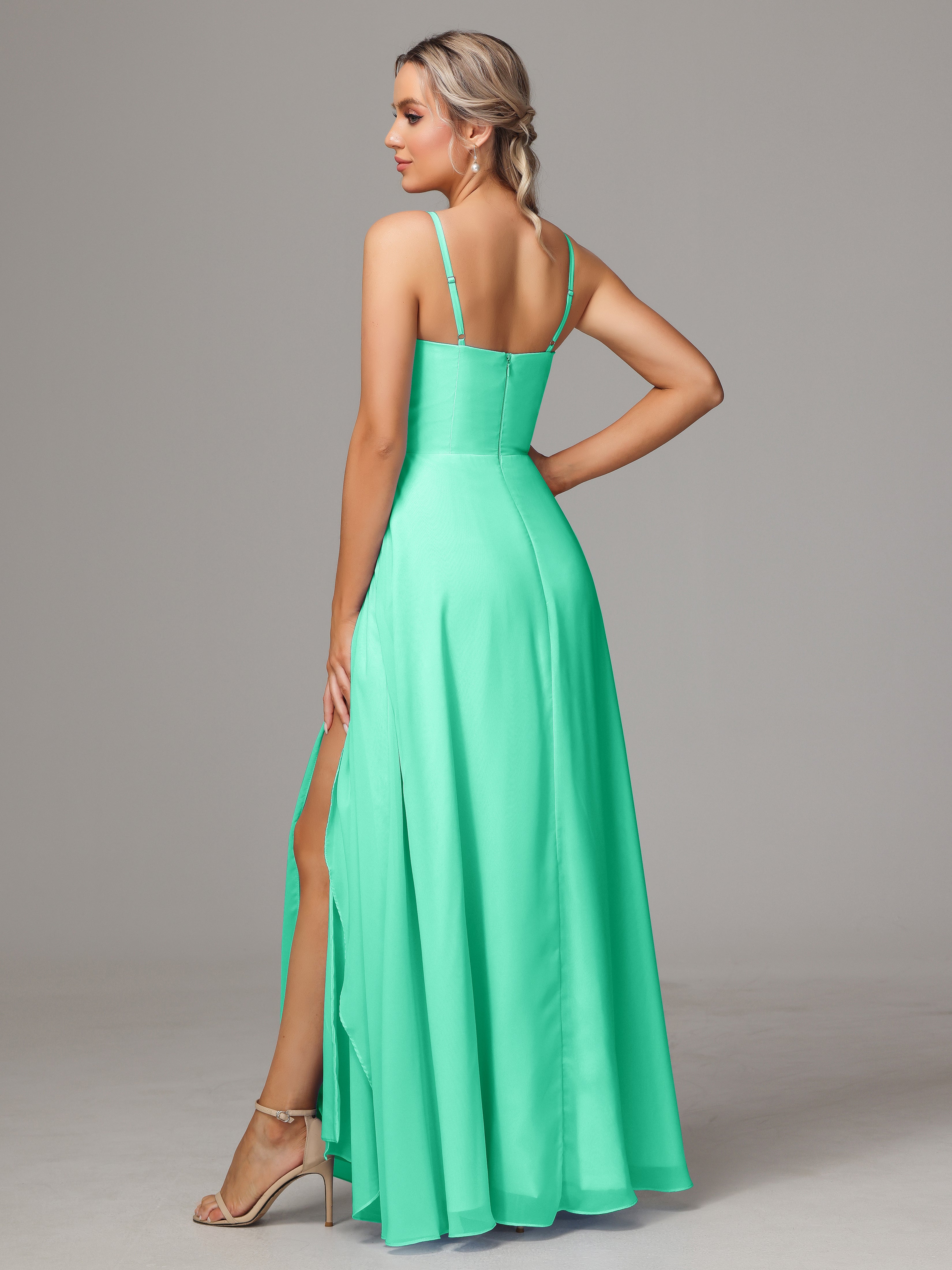 Spaghetti Straps Chiffon Bridesmaid Dress With Pockets