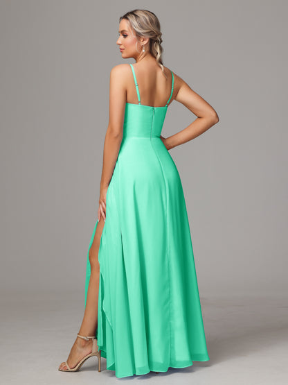 Spaghetti Straps Chiffon Bridesmaid Dress With Pockets