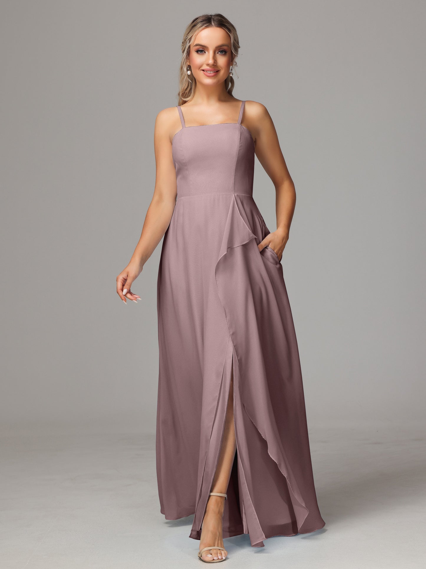 Spaghetti Straps Chiffon Bridesmaid Dress With Pockets