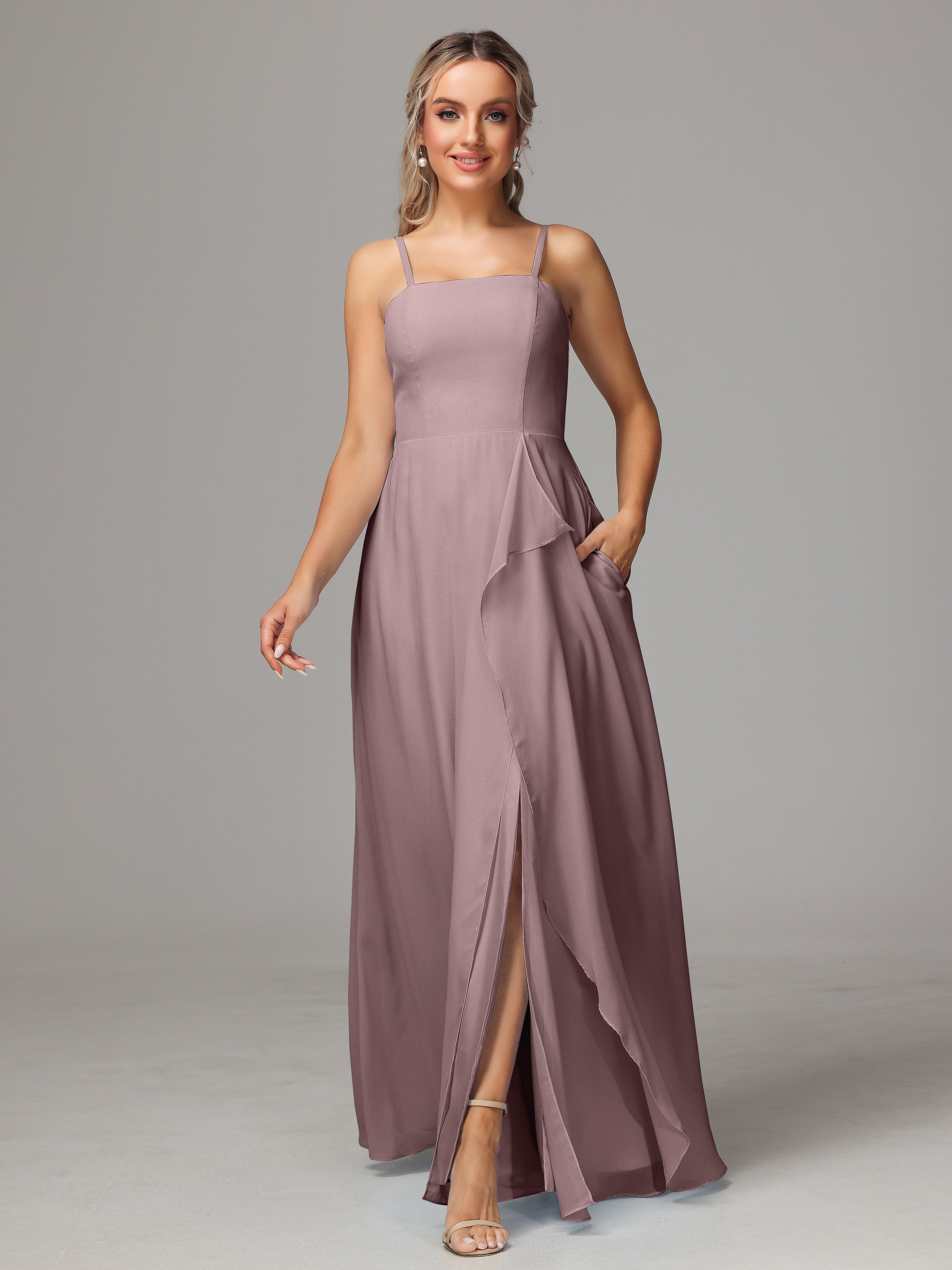 Spaghetti Straps Chiffon Bridesmaid Dress With Pockets