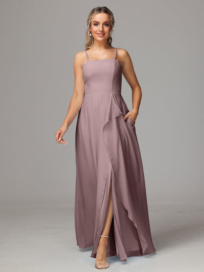 Spaghetti Straps Chiffon Bridesmaid Dress With Pockets
