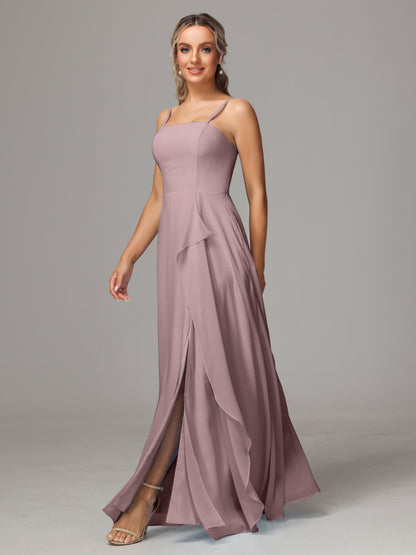 Spaghetti Straps Chiffon Bridesmaid Dress With Pockets