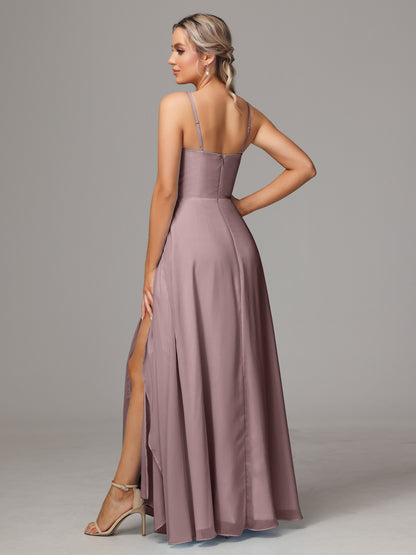 Spaghetti Straps Chiffon Bridesmaid Dress With Pockets