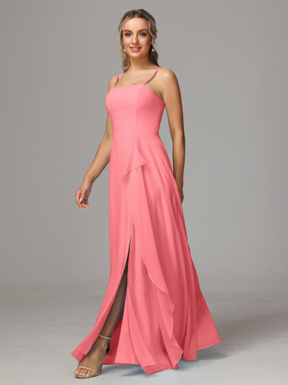 Spaghetti Straps Chiffon Bridesmaid Dress With Pockets