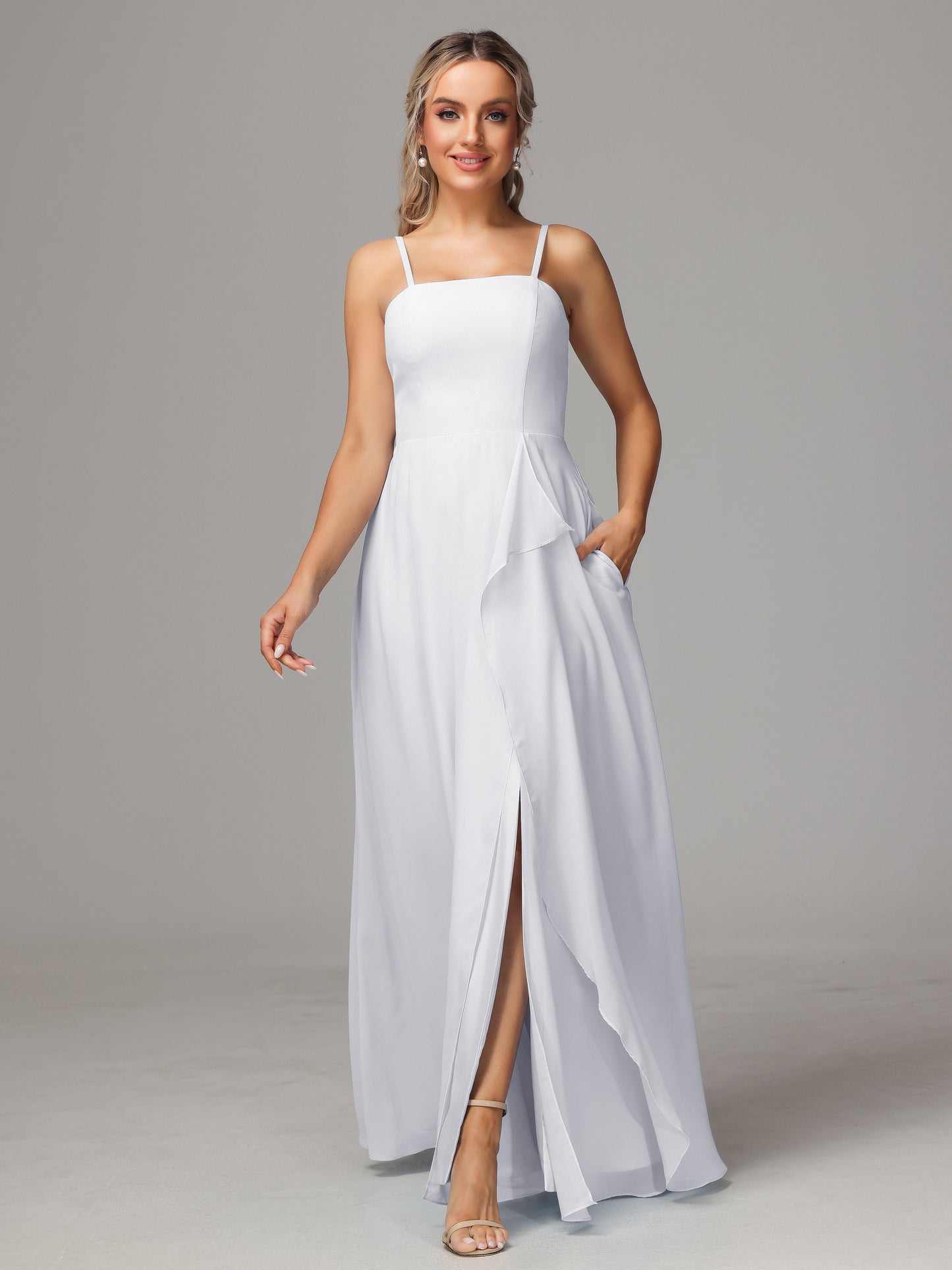 Spaghetti Straps Chiffon Bridesmaid Dress With Pockets