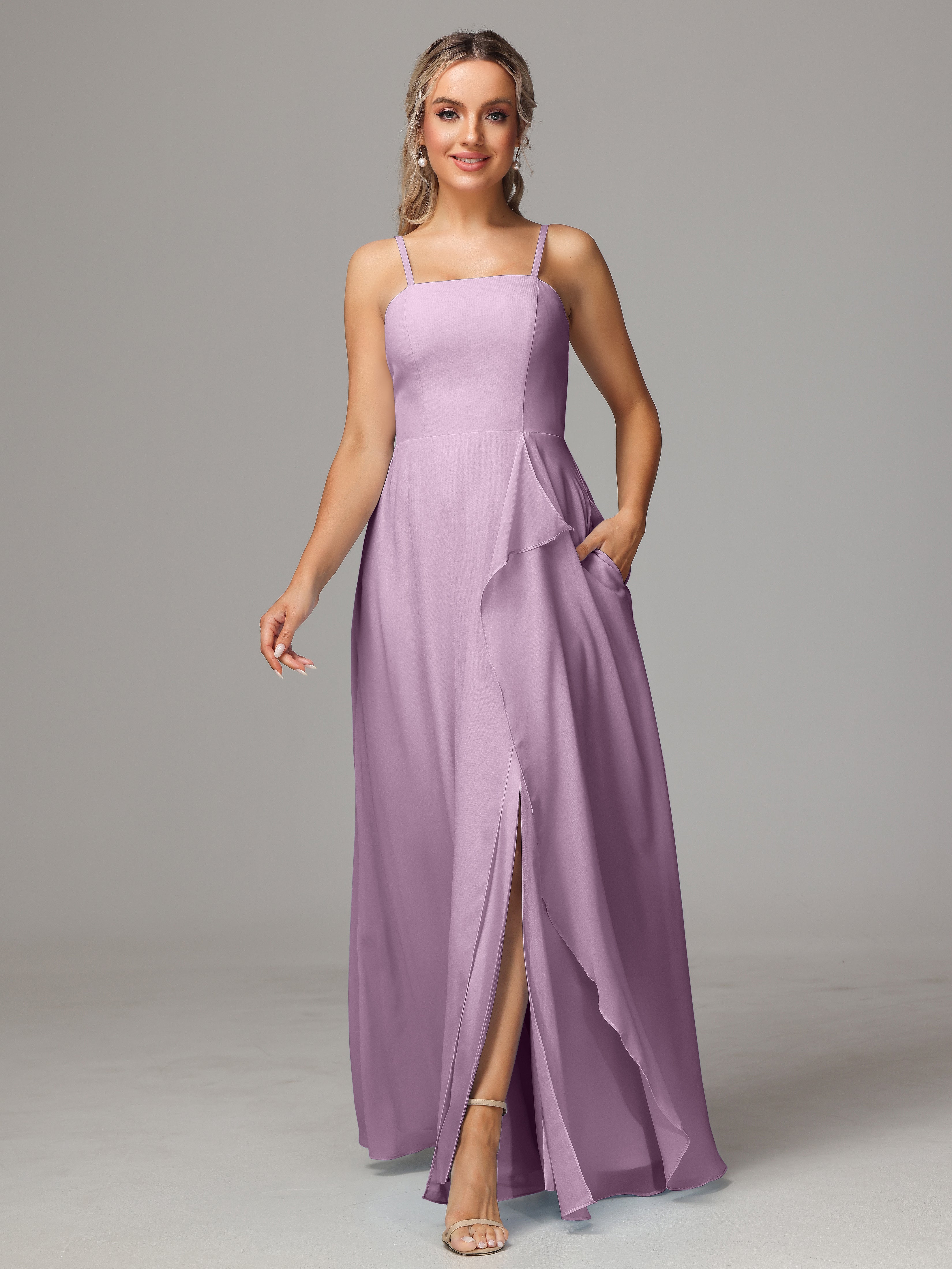 Spaghetti Straps Chiffon Bridesmaid Dress With Pockets