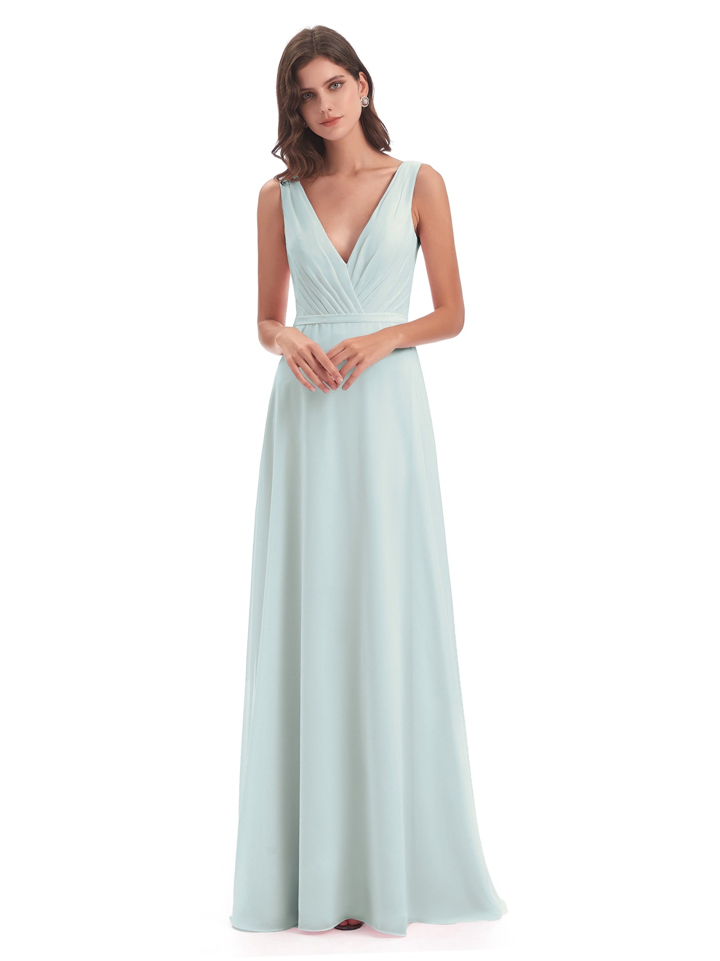 Kristina Sheath Floor Length V-Neck Chiffon Bridesmaid Dresses