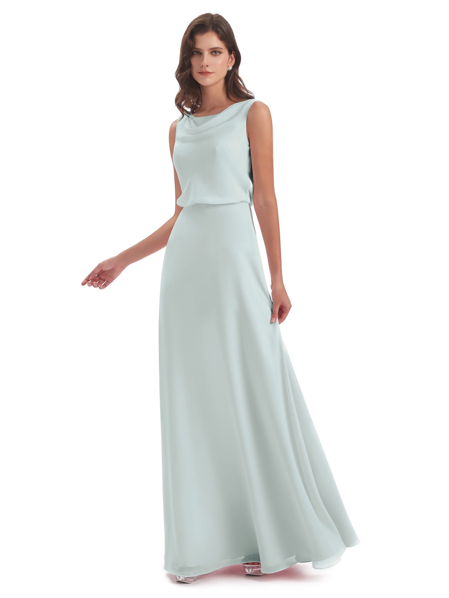 Layla Sheath Scoop V Back Chiffon Long Bridesmaid Dresses